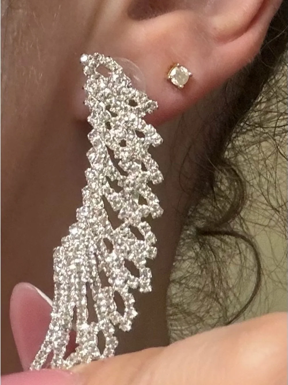 Silver Crystal Wing Ear Crawler Earrings - Sparkling Silver